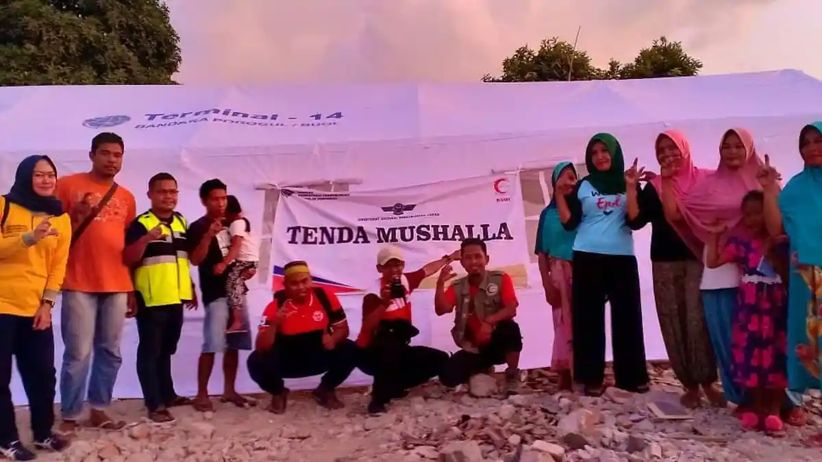 BSMI Sulsel dan Otoritas Bandara Sultan Hasanuddin Dirikan 15 Tenda untuk Korban Gempa Lombok