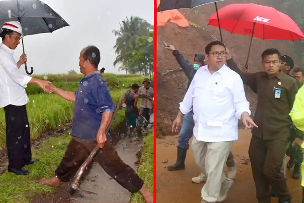 Perbedaan Jokowi dan Fadli Zon saat Pakai Payung, Netizen: Terlihat Mana yang Melayani dan Dilayani