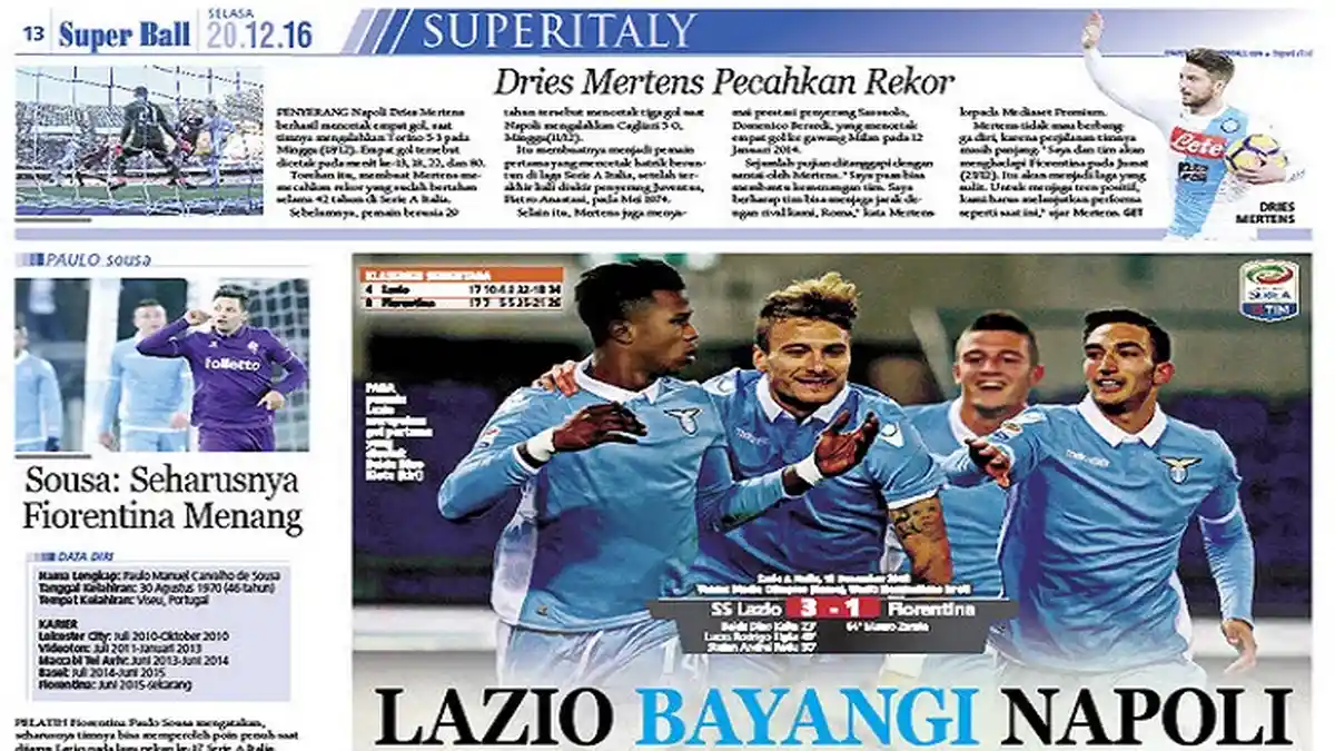 Lazio Ingin Posisi Kedua di Klasemen Serie A