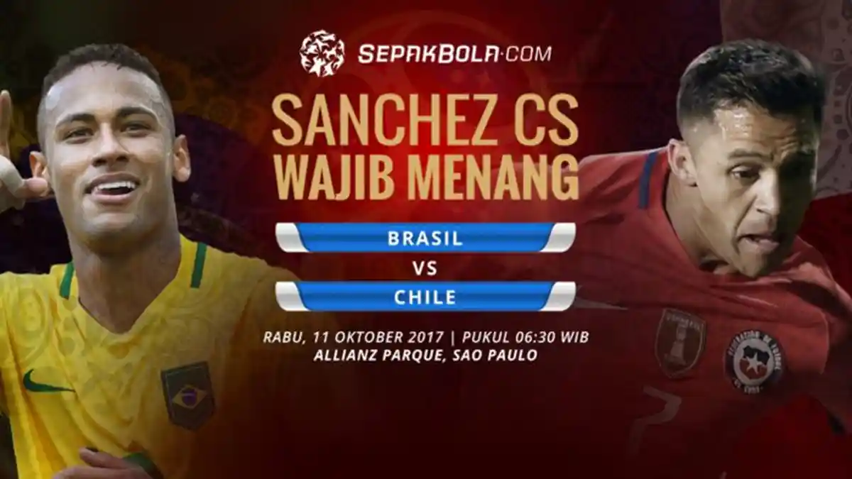 Live Streaming Brasil Vs Chile - Siaran Langsung Kualifikasi Piala Dunia 2018, Tonton di Sini!
