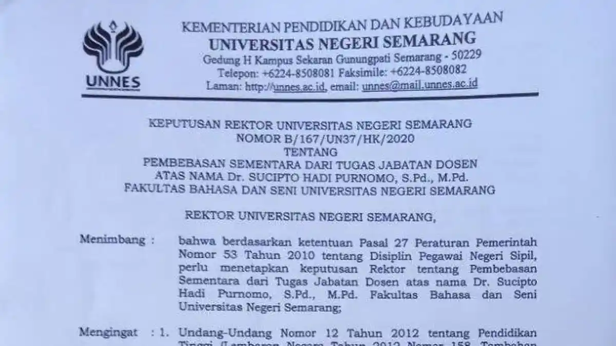 Singgung Jokowi dan Jan Ethes di Postingan Facebook, Dosen Unnes Dinonaktifkan