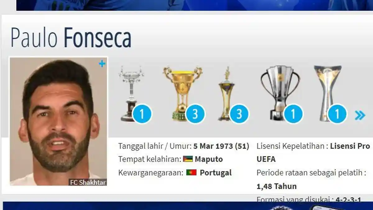 Biodata Paulo Fonseca Pelatih Baru AC MILAN, Catatan Karir Pelatih