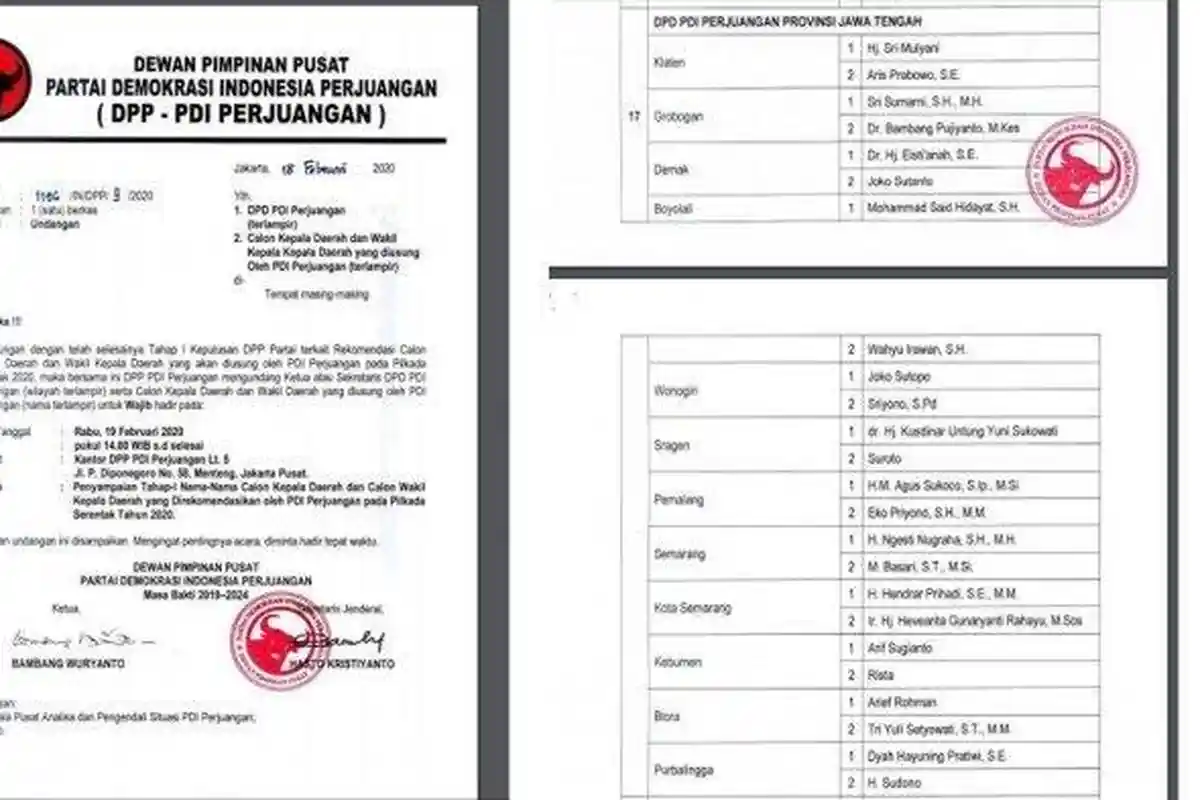 Daftar 12 Paslon di Jateng yang Dapat Rekomendasi dari PDI-P, Bagaimana dengan Gibran?