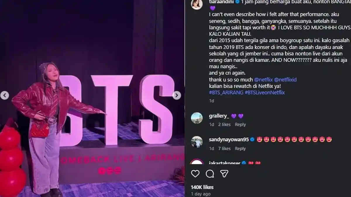 Tiara Andini Bagikan Momen Haru Nonton BTS, Sebut Satu Jam Paling Berharga
