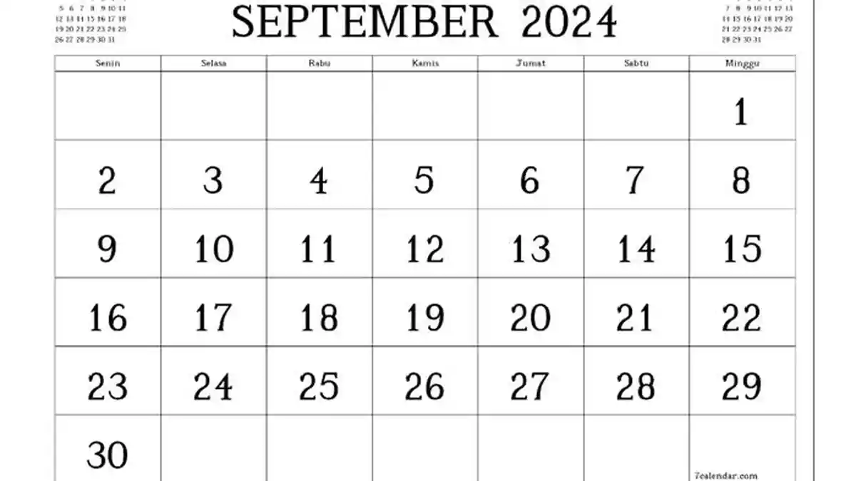 Kalender 2024 Bulan September dan Penanggalan Jawa, 6 Tanggal Merah Termasuk Maulid Nabi Muhammad