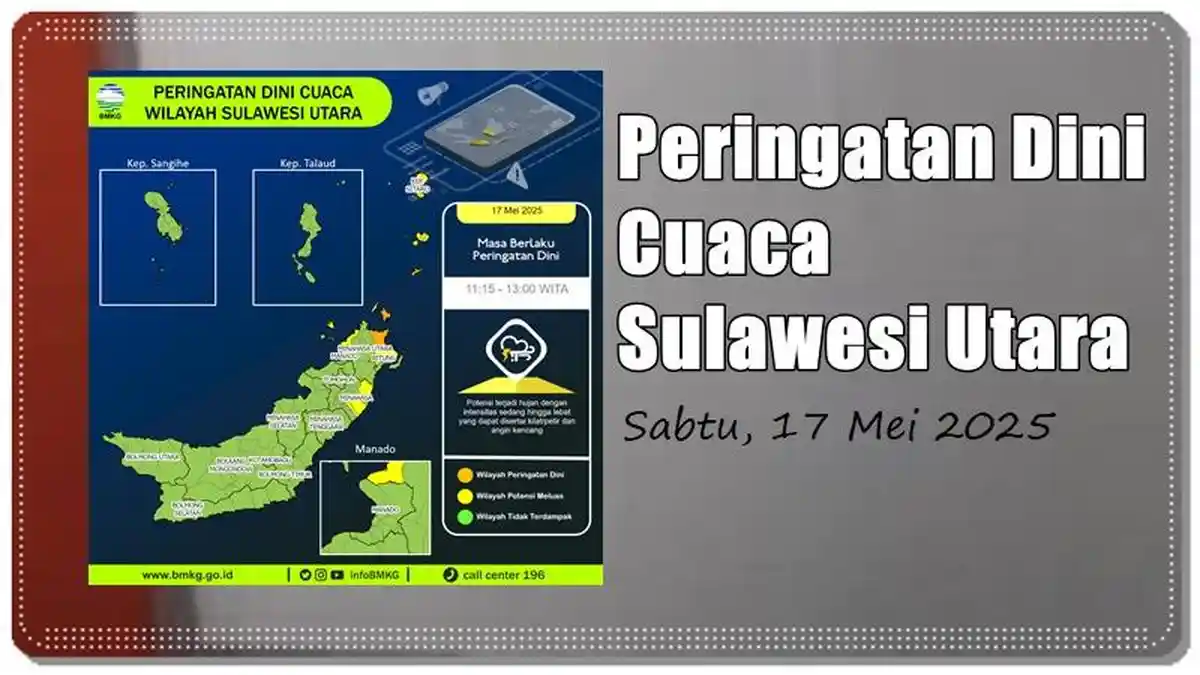 Peringatan Dini Cuaca Sulut 17 Mei 2025: Minahasa Utara dan Sitaro Berpotensi Hujan Lebat Hari Ini