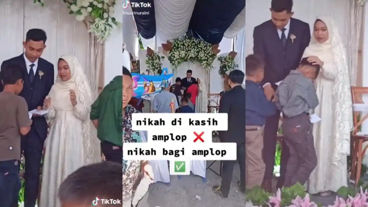 Viral Video Pasangan Bagi-bagi Amplop pada Anak Yatim di Hari Pernikahan, Tuai Pujian dari Warganet