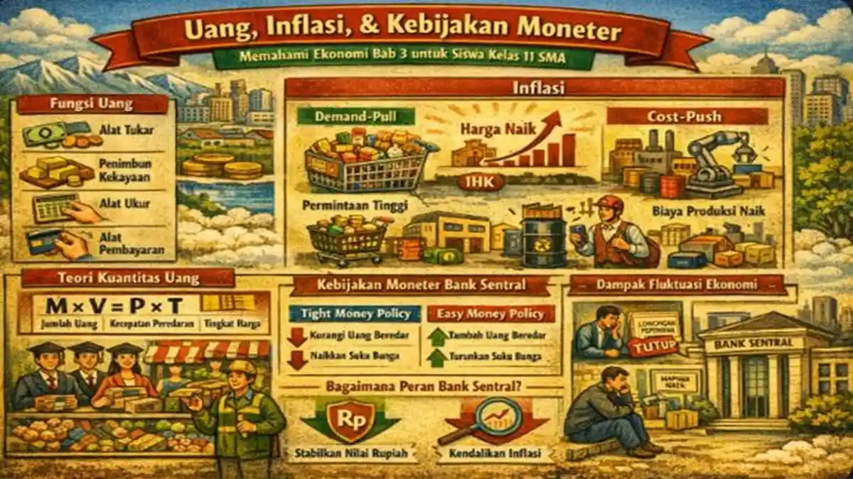 Ringkasan Materi dan Soal HOTS Ekonomi Kelas 11 SMA Bab 3 Uang, Inflasi dan Kebijakan Moneter