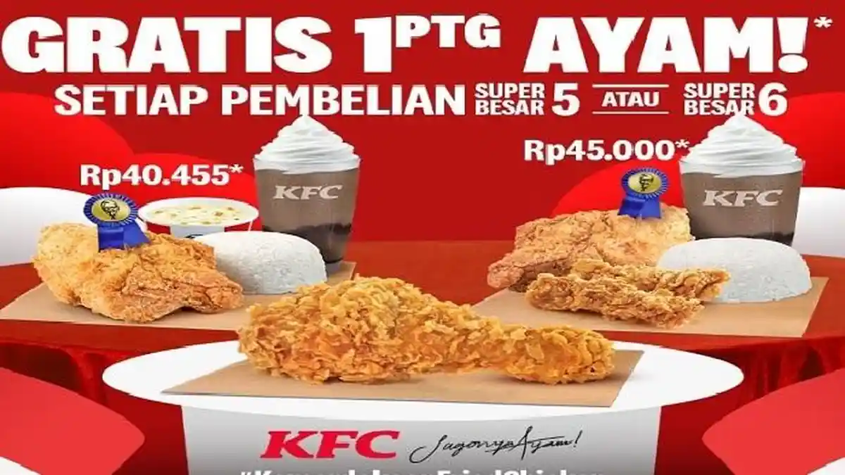 Promo KFC Terbaru Hari Ini Rabu 3 Agustus 2022, Cuma Rp 40 ribuan Dapat 1 Ayam KFC Gratis
