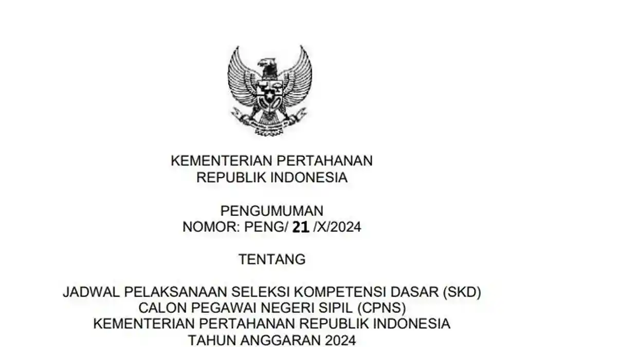 Link Download PDF Jadwal dan Tilok SKD CPNS 2024 Kemhan, Ini Syarat dan Tata Tertib