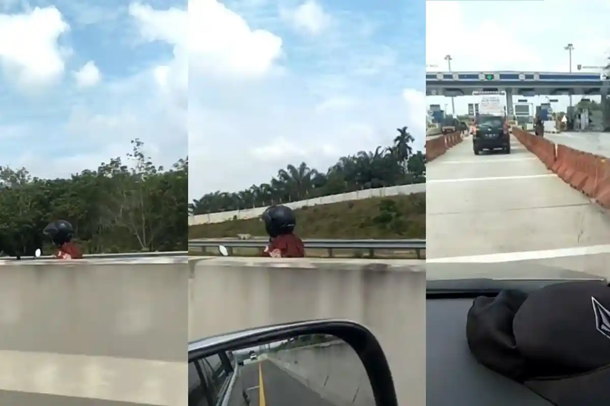 Viral Emak-emak Naik Motor Terobos Masuk Tol Pekanbaru-Dumai