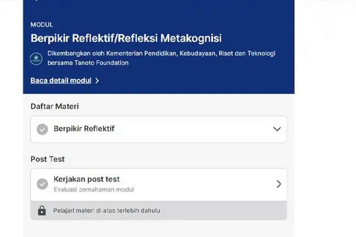 Kunci Jawaban Soal Post Test Modul 3 Refleksi Diri Berpikir Reflektif Refleksi Metakognisi PMM!