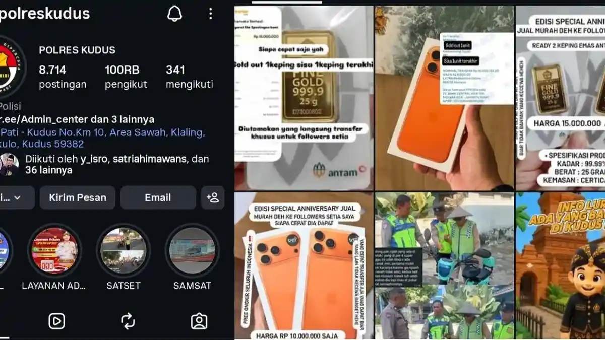 Akun Instagram Polres Kudus Diretas, Diisi Unggahan Promosi Emas Batangan dan Iphone