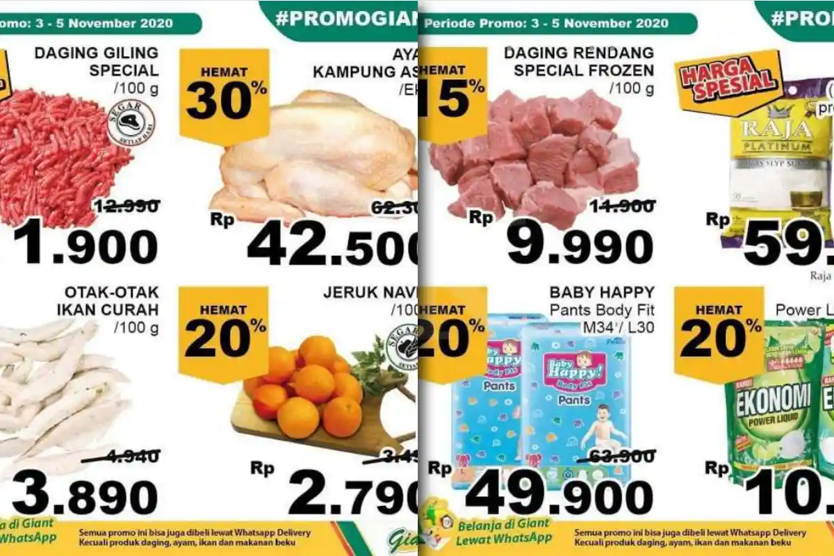 Promo Giant Weekday Hari Ini 3-5 November 2020, Sedia Daging, Beras, Buah, Gula, Detergen DLL