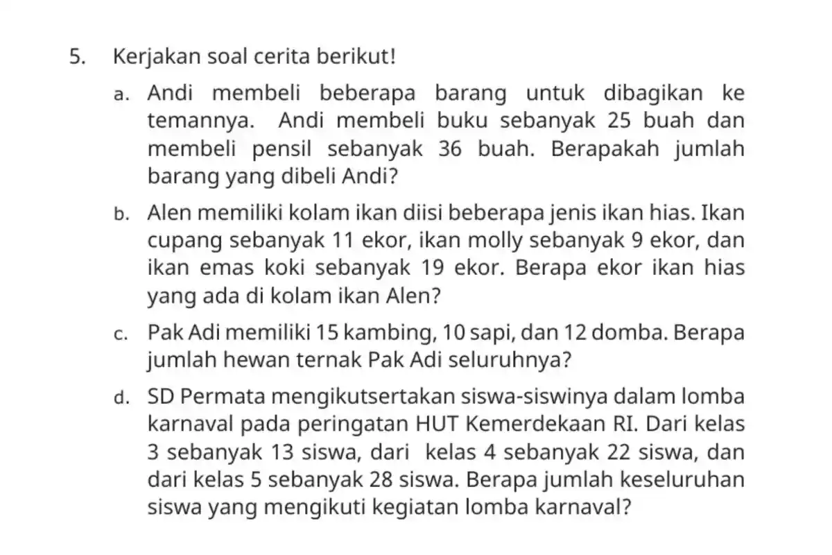 Kunci Jawaban Matematika Kelas 3 Halaman 45 Kurikulum Merdeka: Ayo Berlatih Nomor 5