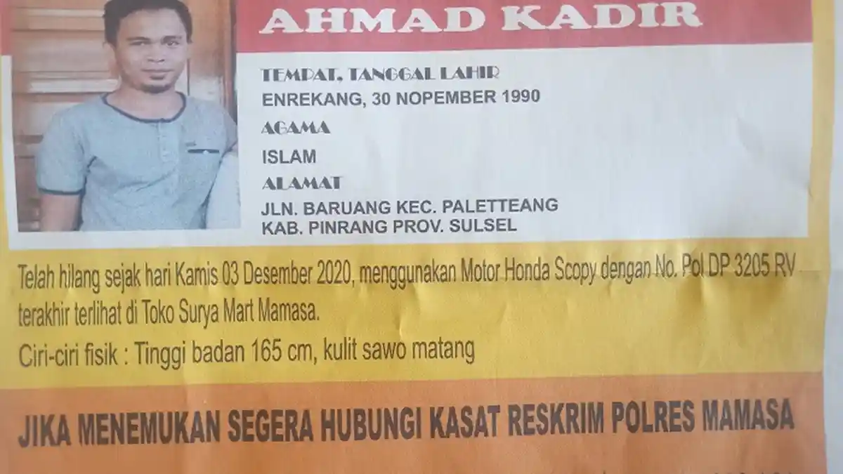 Pria Asal Pinrang Dilaporkan Hilang di Mamasa, Bekerja Sebagai Sales