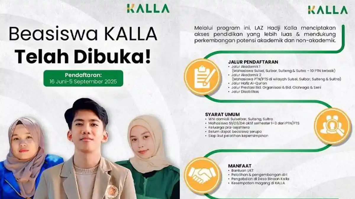Syarat Beasiswa Kalla Dibuka hingga 5 September 2025, Mahasiswa Sulawesi Tenggara Bisa Daftar