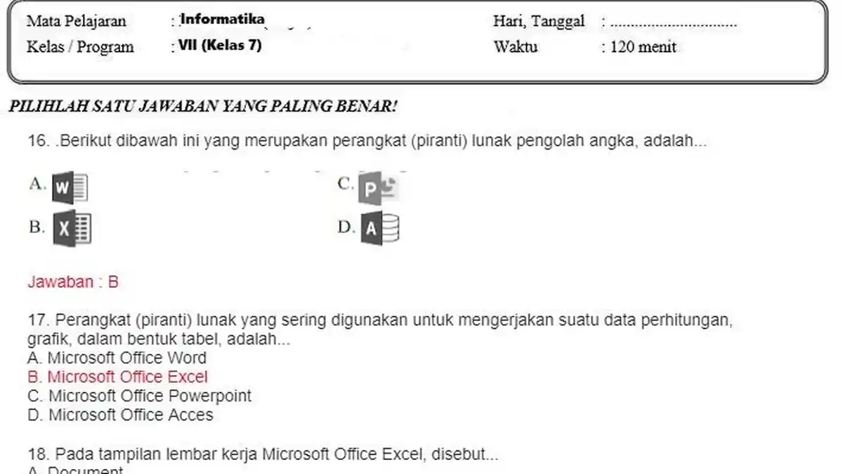 50 Soal PAT Informatika Kelas 7 Semester 2 Kurikulum Merdeka, Beserta Kunci Jawaban PAS, UAS