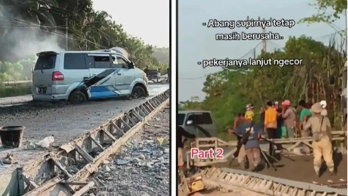 Begini Nasib Akhir Mobil Terjebak Jalan Cor Basah yang Dicueki Pekerja Jalan dan Pengendara Lain