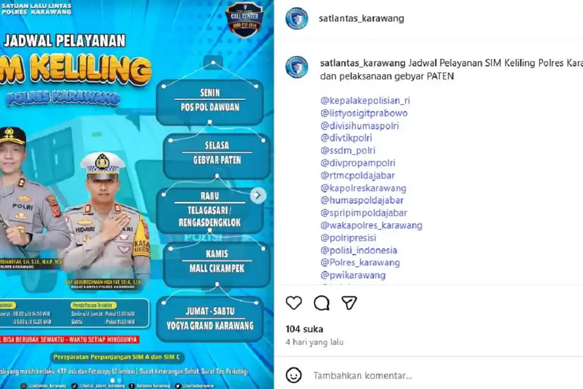 Layanan SIM Keliling Karawang Senin ini, 2 Juni 2025, Catat Syarat yang Diperlukan