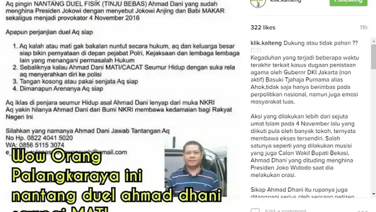 Heboh Warga Palangkaraya Tantang Duel Ahmad Dhani Hingga Mati