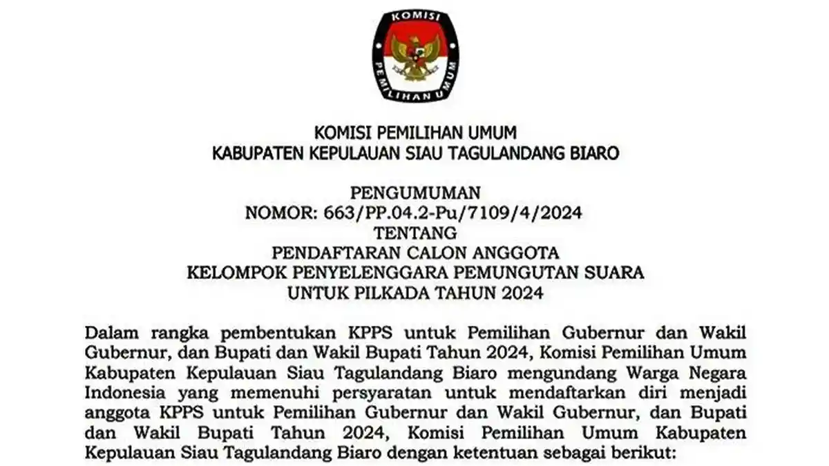KPU Sitaro Buka Pendaftaran Calon Anggota KPPS Pilkada 2024, Ini Kontak yang Bisa Dihubungi