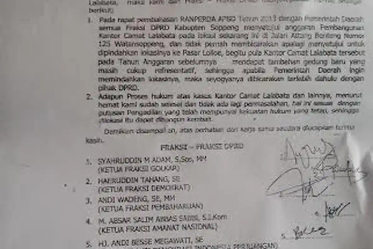 Surat Surat Penolakan Pembangunan Kantor Kecamatan Lalabata Beredar di Soppeng