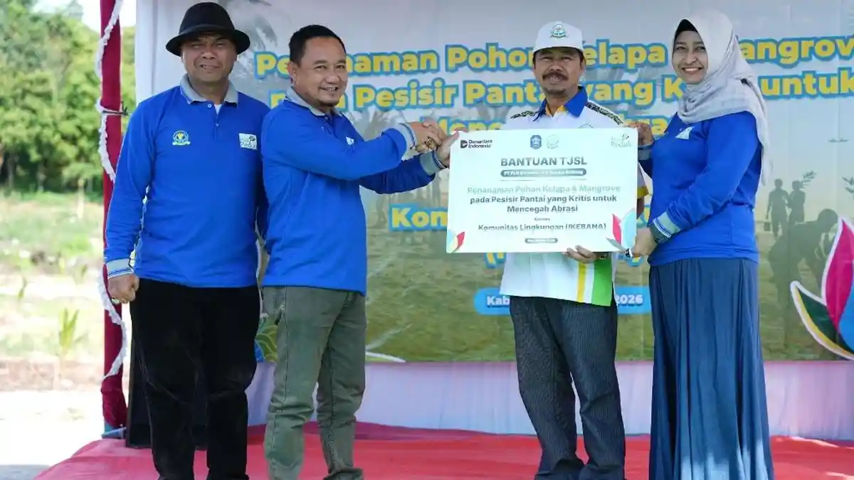 PLN UIW Babel dan Yayasan Ikebana Sinergi Tanam 4.000 Bibit Kelapa dan Mangrove di Pantai Temberan - Bangkapos.com