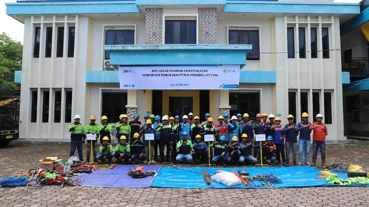 Tingkatkan Kualitas Pekerjaan, PLN UP3 Tual Gelar Apel Pasukan dan Peralatan Vendor KHS Tahun 2024