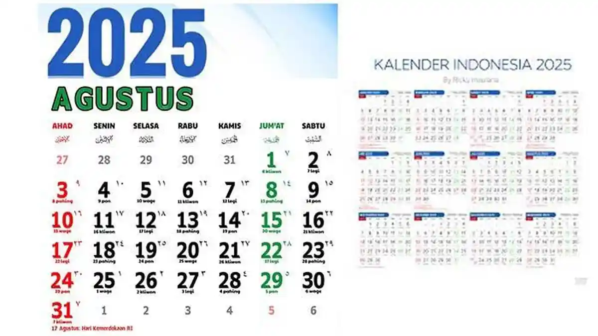 Kalender Agustus 2025 Lengkap dengan Tanggal Merah, Hari Libur Nasional Jatuh Hari Apa?