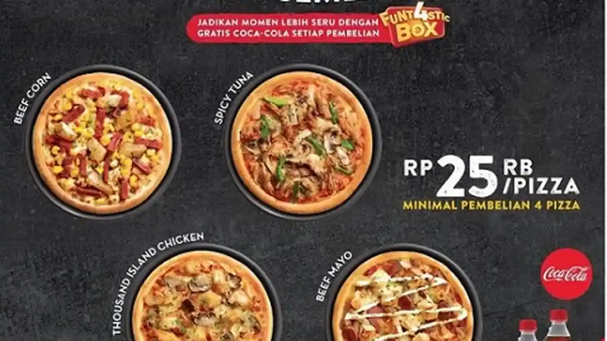 Promo Pizza Hut FUN December, Hanya Rp 25.000/pizza Beli 4 Gratis 2 Coca-Cola