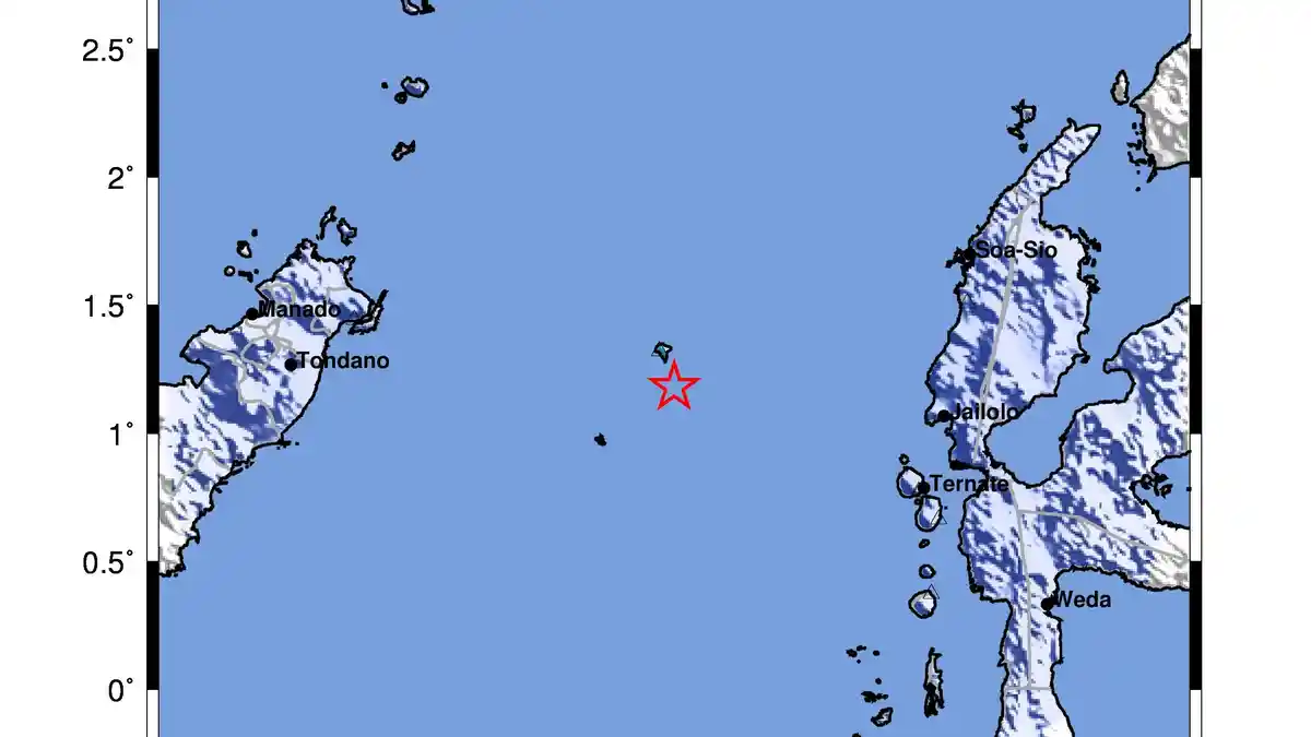 Info BMKG Gempa Terkini Magnitudo 5,0 Guncang Perairan Barat Laut Ternate Maluku Utara