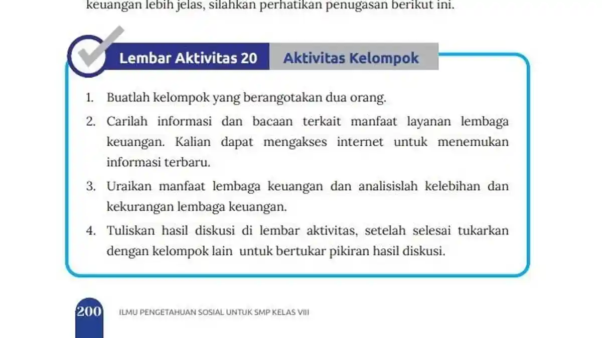 Kunci Jawaban IPS Kelas 8 Halaman 200 Kurikulum Merdeka: Manfaat Layanan Lembaga Keuangan