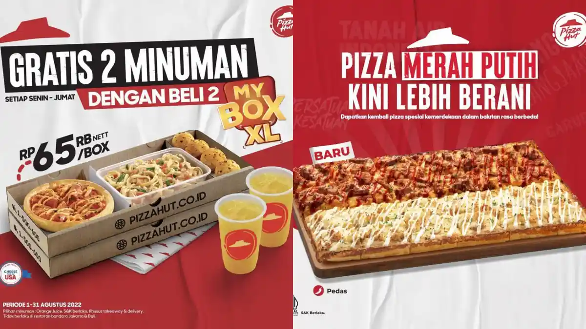 Promo Pizza Hut Hari Ini 6 Agustus 2022, Beli 2 My Box XL Gratis 2 Minuman Orange Juice