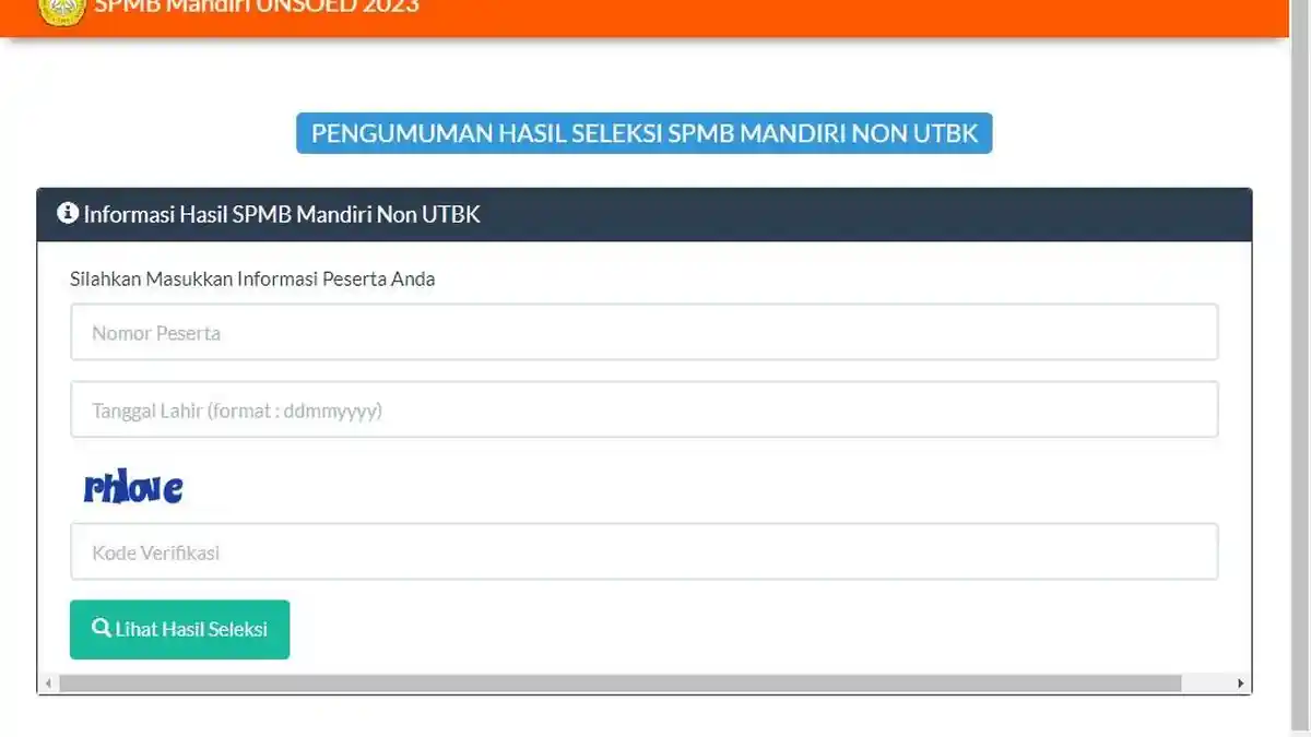 Cara Cek Hasil Jalur Mandiri Non UTBK Unsoed 2023 di pengumuman.spmb.unsoed.ac.id