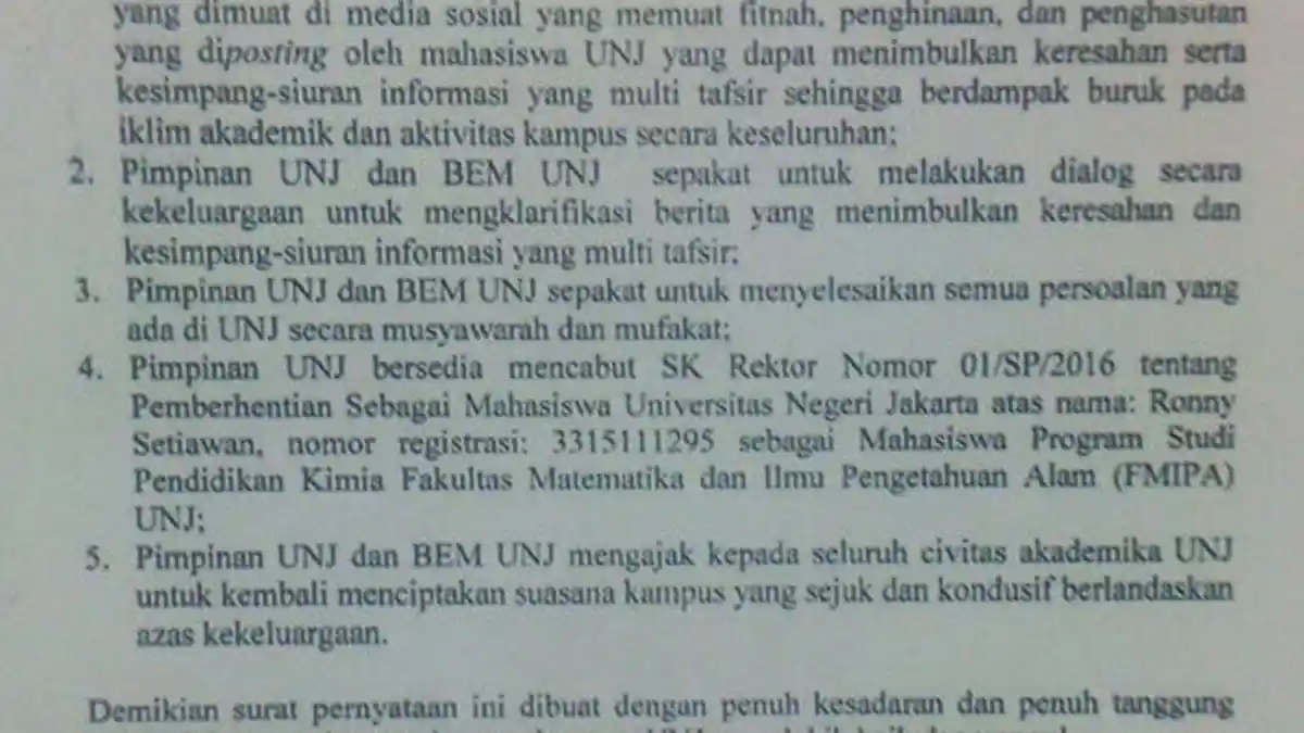 Rektor akan Cabut Surat Keputusan DO Ketua BEM UNJ