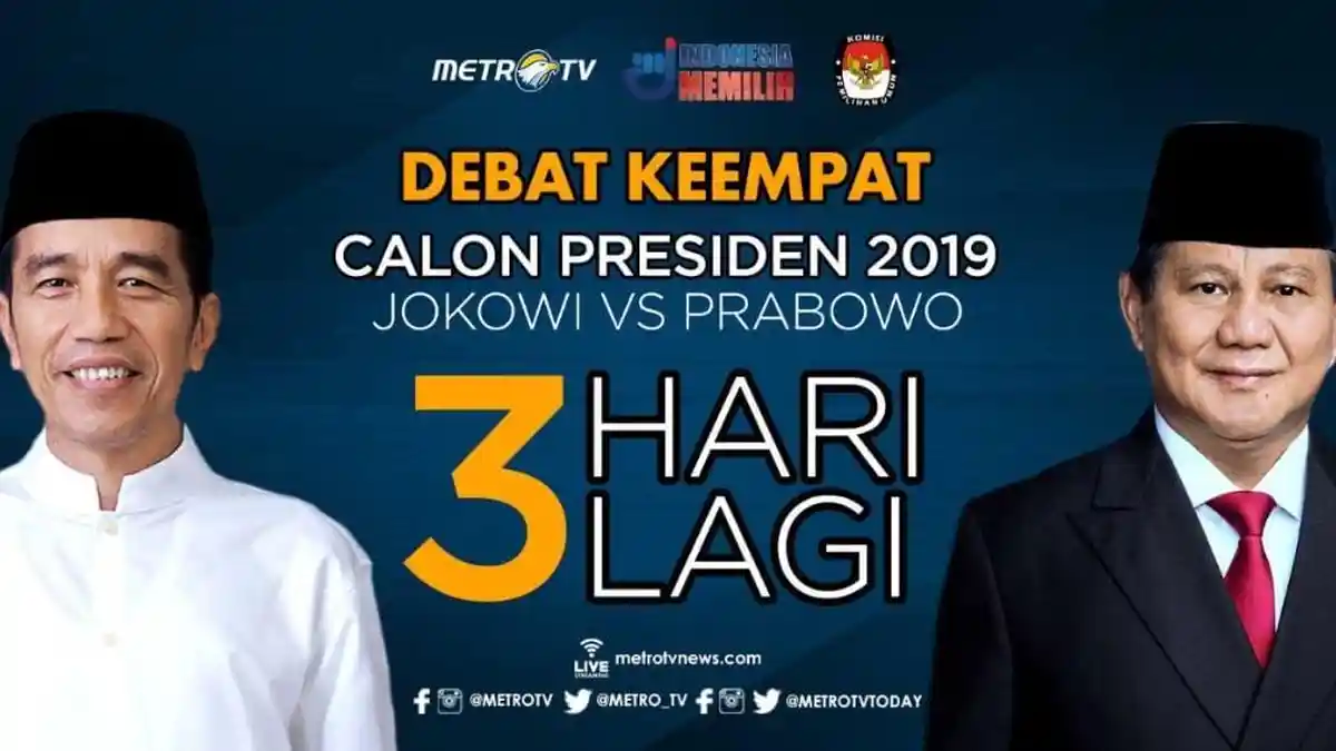 Live Streaming Debat Keempat Pilpres 2019 Jokowi vs Prabowo, Sabtu 30 Maret 2019, Bisa Nonton di HP!