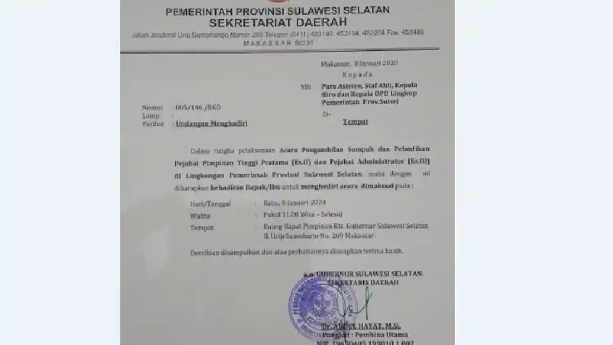 Pelantikan Pejabat Pemprov Sulsel Mendadak Dipindahkan ke Rujab Gubernur