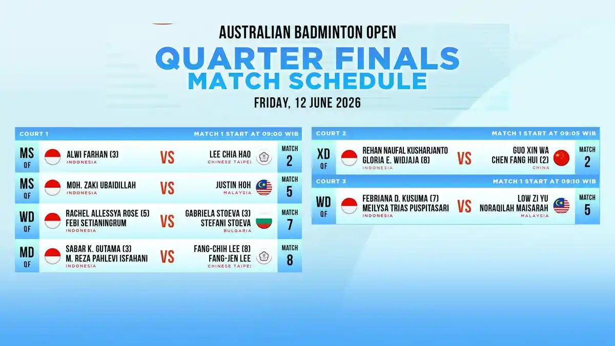 Jadwal Siaran Langsung Australia Open 2026 Hari Ini Alwi Farhan vs Lee Chia Hao, Ubed vs Justin Hoh
