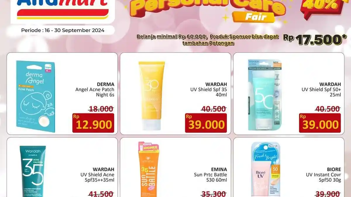 Promo Alfamart Hari Ini 25 September 2024, Diskon Sunscreen Wardah, Biore, Hanasui, Beli 2 Gratis 1