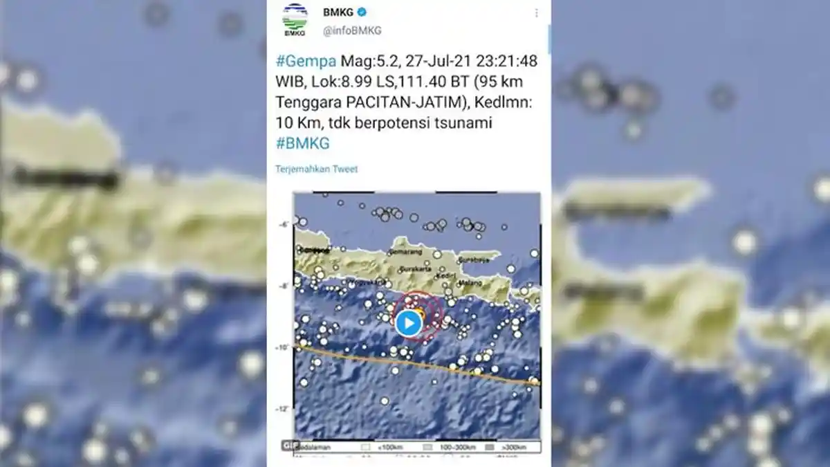 Gempa 5,2 Magnitude Guncang Pacitan, BPBD Pastikan Tidak Ada Laporan Kerusakan