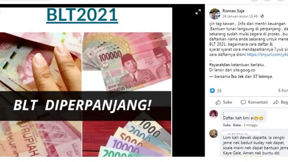 Awas Penipuan Soal BLT 2021 Disebut Diperpanjang dengan Klik Link Tertentu? Kabar Dipastikan Hoax