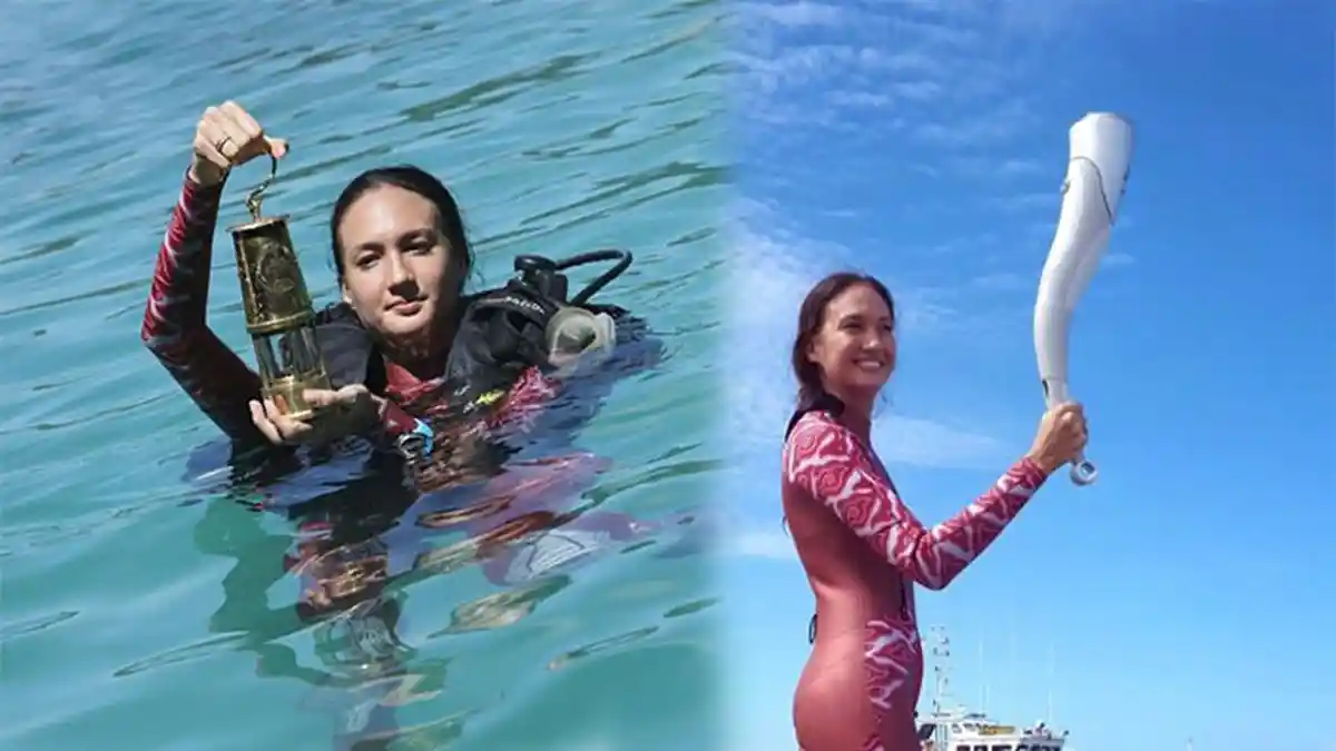 Nadine Chandrawinata Ikut Bawa Api Obor Asian Games 2018 Menyelam di Pulau Piaynemo Raja Ampat