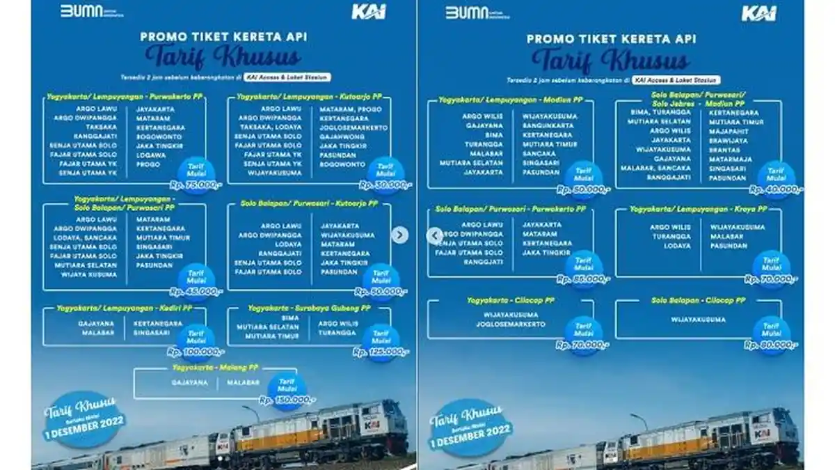 Promo Tiket Kereta Api Tarif Khusus, Mulai 1 Desember 2022
