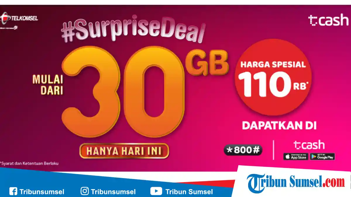 Promo Telkomsel, Paket Internet 30 GB Cuma Rp 110 Ribu, Khusus Hari Ini di Tcash