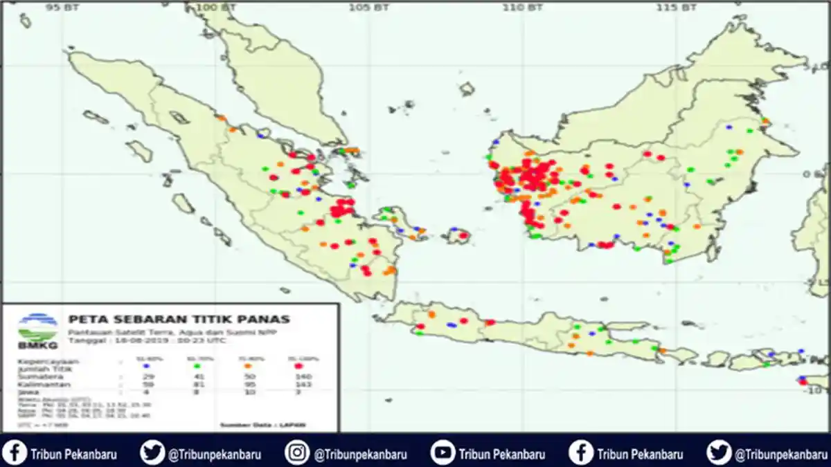 Jumlah TITIK API di Riau Senin Sore Ini Capai 61 Titik, Ini Lokasinya dan Terbanyak di Pelalawan