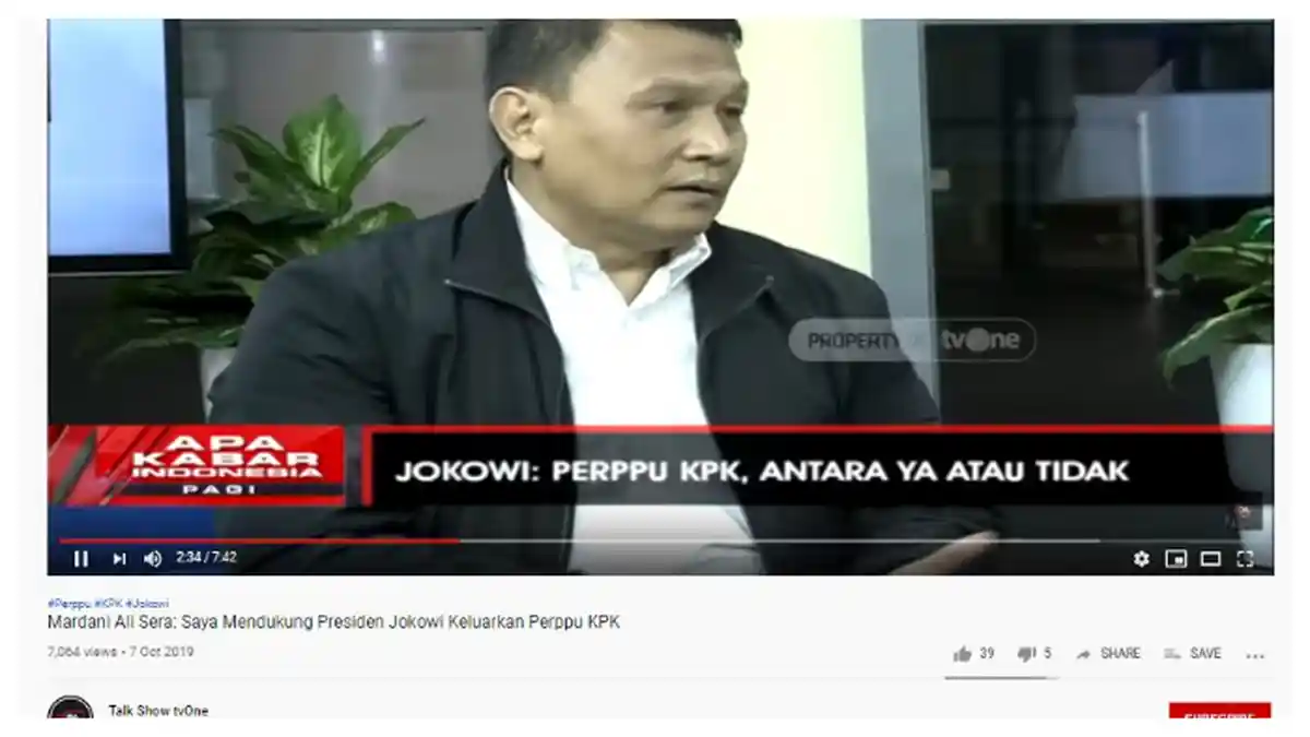 Mardani Ali Sera Mengaku Dukung Jokowi Keluarkan Perppu: Publik Itu Cinta sama KPK 