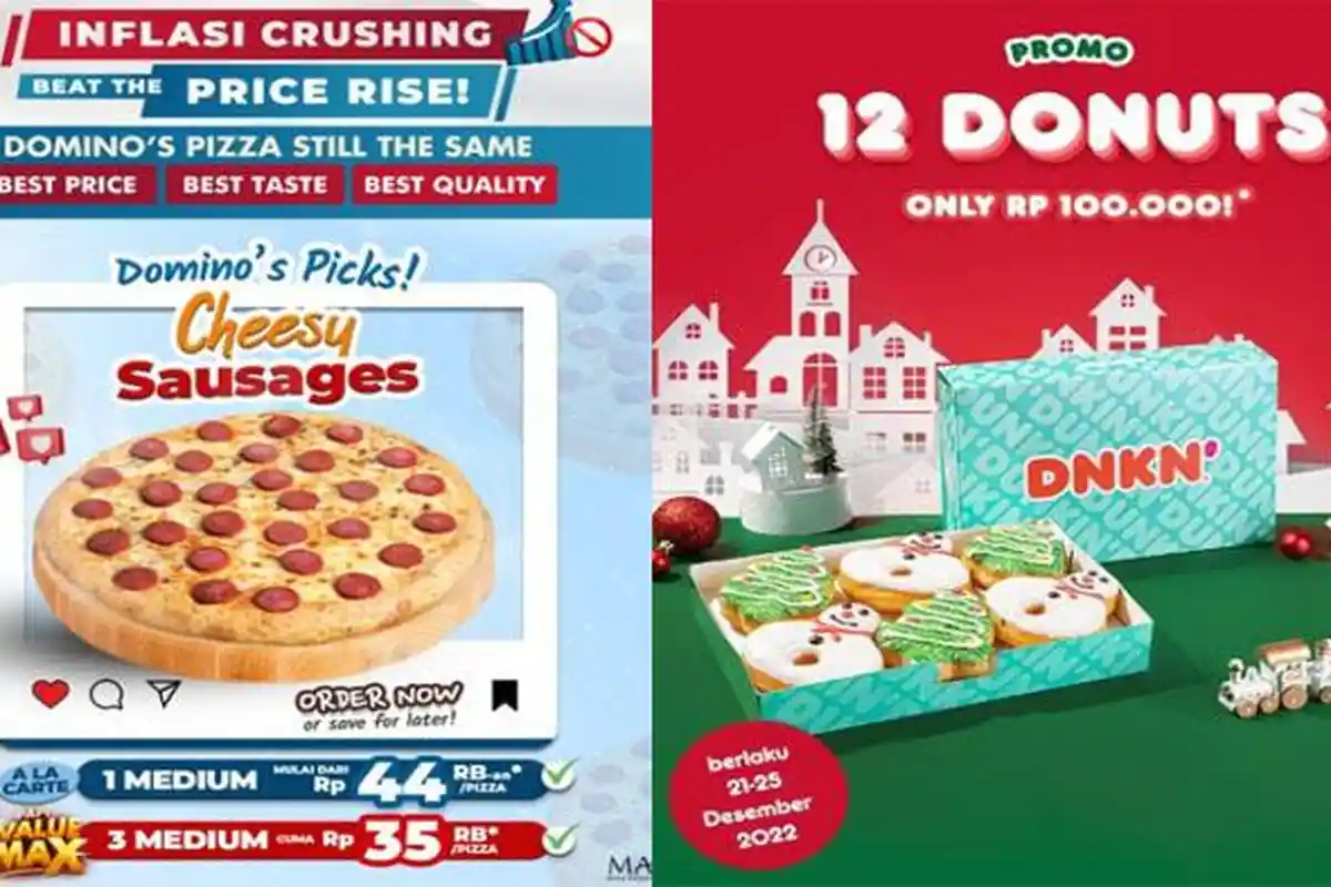 Promo Makanan 21 Desember 2022, JCO Dunkin Donuts Geprek Bensu Domino Pizza Chatime Kopi Kenangan