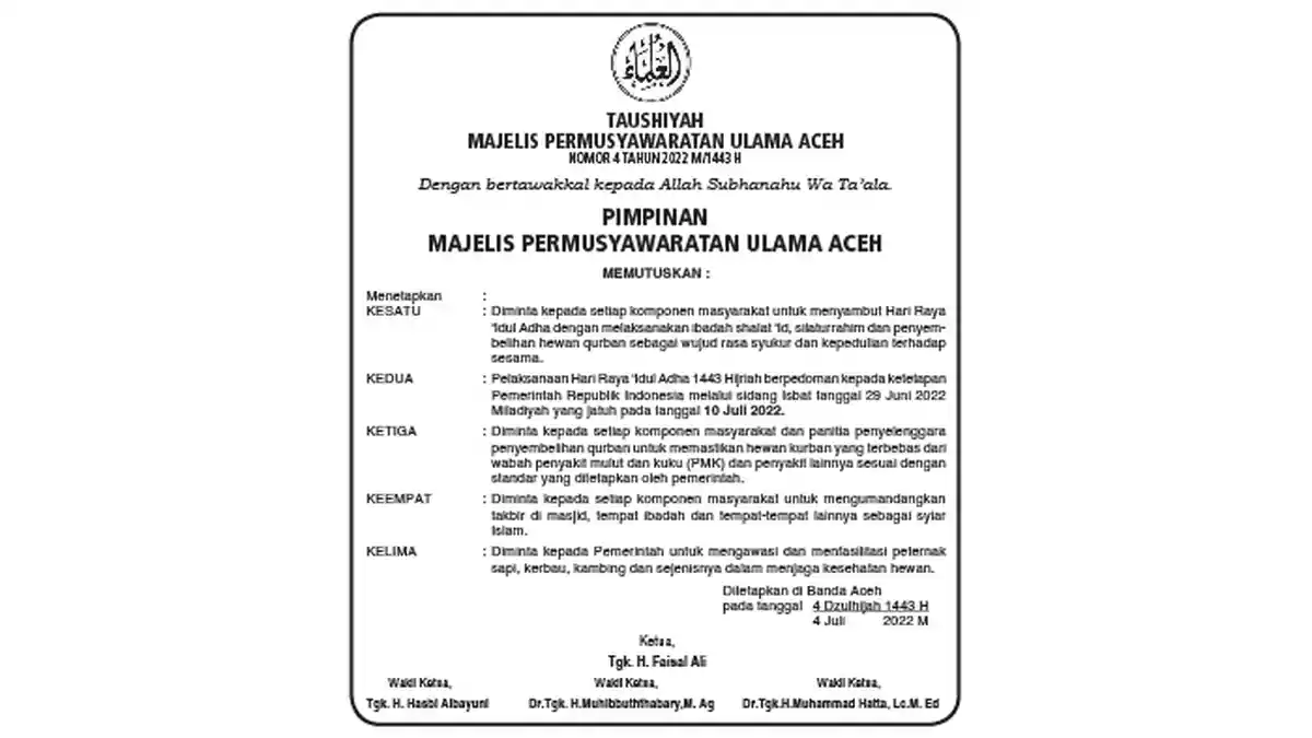 Taushiyah Majelis Permusyawaratan Ulama Aceh