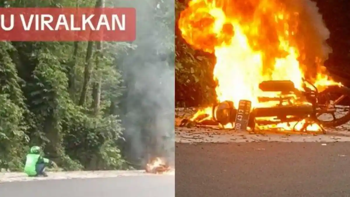 PILU Driver Ojol Terduduk di Pinggir Jalan Saksikan Motornya Terbakar, Pasrah tak Terselamatkan